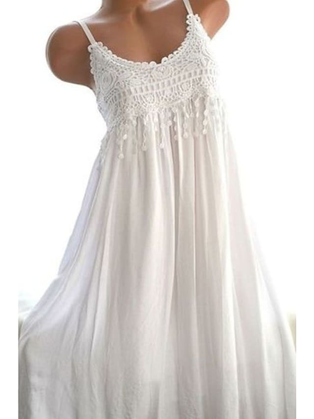 Women's Sleeveless Ruched U Neck Tassels Elegant White Dress