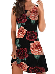 Women's Sleeveless Floral Cut Out Crew Neck Daily Date Vacation Tank Dress