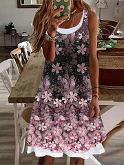 Women's Casual Dress Tank Dress Summer Dress Floral Fake two piece Print U Neck Mini Dress Fashion Streetwear Outdoor Daily Sleeveless Regular Fit Pink Light Purple Green Spring Summer