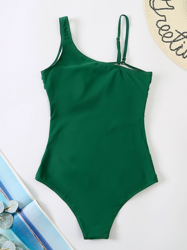 Women's Swimwear One Piece Monokini Bathing Suits Normal Swimsuit High Waist Open Back Mesh Pure Color Green Black Dark Green Red Padded Strap Bathing Suits New Casual Vacation / Sexy / Modern