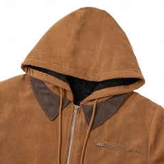 Men's Vintage Full Zip Hoodie - Sherpa Lined Hooded Sweatshirt Casual Plain Pocket Design for Fall & Winter