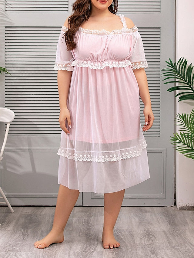 Women's Lace Sweater Dress Shift Sweater Dress Midi Sweater Dress Casual Cozy Lace Mesh Solid Colored Strap Home Lounge Pink