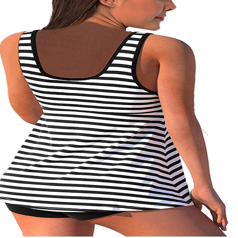 Women's Swimwear Tankini 2 Piece Normal Swimsuit Backless 2 Piece Printing Adjustable Print Multi Color Black Rainbow White Padded Strap Bathing Suits Sexy Vacation Beach Wear