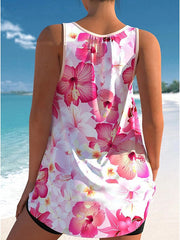 Women's Swimwear Tankini 2 Piece Plus Size Swimsuit 2 Piece Printing Floral Pink Tank Top High Neck Bathing Suits Sports Beach Wear Summer