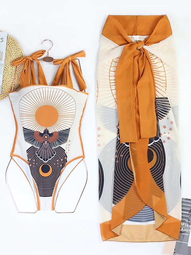 Women's Swimwear Tankini Monokini Bathing Suits Normal Swimsuit 2 Piece Knotted Eagle Multicolor Orange Padded Strap Bathing Suits New Hawaiian Retro