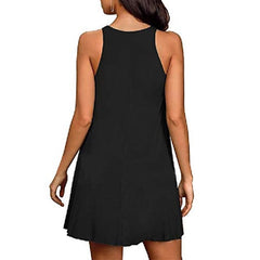 Women's Sleeveless Pure Color Pocket Crew Neck Vacation Weekend Casual Dress