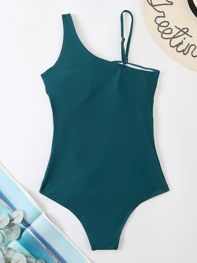 Women's Swimwear One Piece Monokini Bathing Suits Normal Swimsuit High Waist Open Back Mesh Pure Color Green Black Dark Green Red Padded Strap Bathing Suits New Casual Vacation / Sexy / Modern
