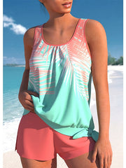 Women's Swimwear Tankini 2 Piece Normal Swimsuit 2 Piece Printing Leaf Green Bathing Suits Sports Beach Wear Summer