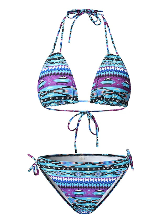 Women's Swimwear Bikini 2 Piece Normal Swimsuit Backless Drawstring Tropical Stripe Floral color Brown Padded Bathing Suits Sexy Fashion Sexy / Padded Bras