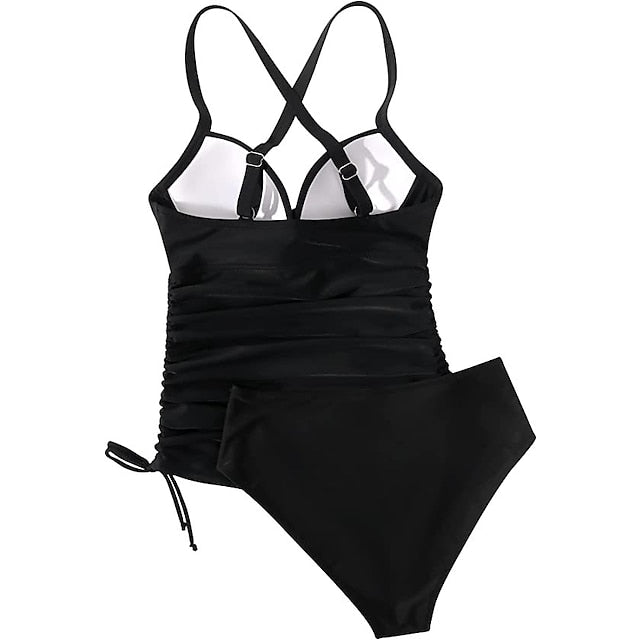 Women's Swimwear Tankini 2 Piece Normal Swimsuit 2 Piece Tummy Control Solid Color Leopard Print Black Army Green Navy Blue Blue Tank Top Bathing Suits Sports Summer