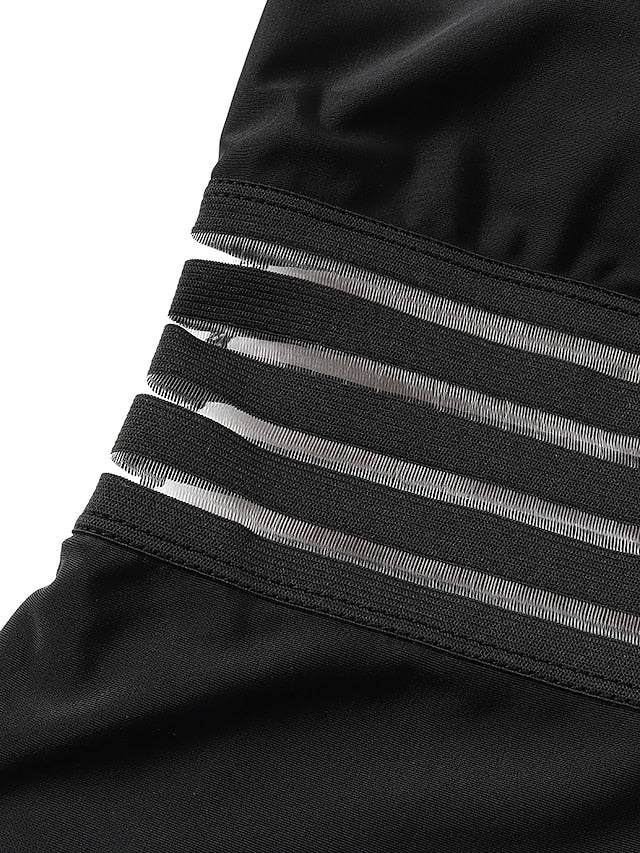 Women's Swimwear One Piece Monokini Normal Swimsuit Tummy Control Slim Solid Color Striped Black Bathing Suits Sports Sports Basic