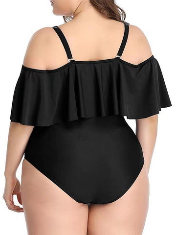 Women's Swimwear One Piece Monokini Bathing Suits Plus Size Swimsuit Tummy Control Ruffle Open Back High Waisted for Big Busts Pure Color Black Blue Yellow Wine Red Strap Bathing Suits New Vacation