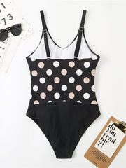 Women's Swimwear One Piece Monokini Normal Swimsuit Polka Dots Modest Swimwear Tummy Control Open Back Printing Polka Dot Black Strap Bathing Suits New Vacation Fashion