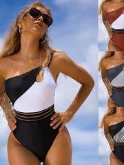 Women's Swimwear Bikini Normal Swimsuit Printing Color Block Leopard Print Black White Red Brown Gray Bodysuit Bathing Suits Sports Summer