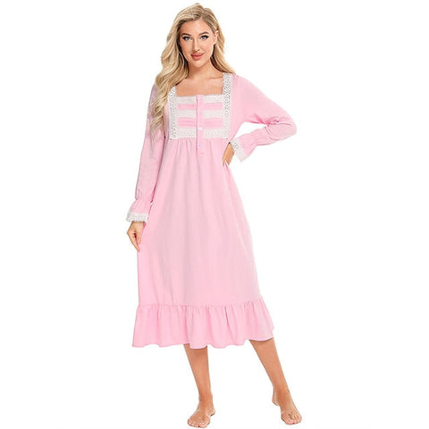 Women's Pajamas Nightgown Nighty Pjs Pure Color Simple Comfort Party Home Daily Gift Square Neck Long Sleeve Fall Spring Blue Purple