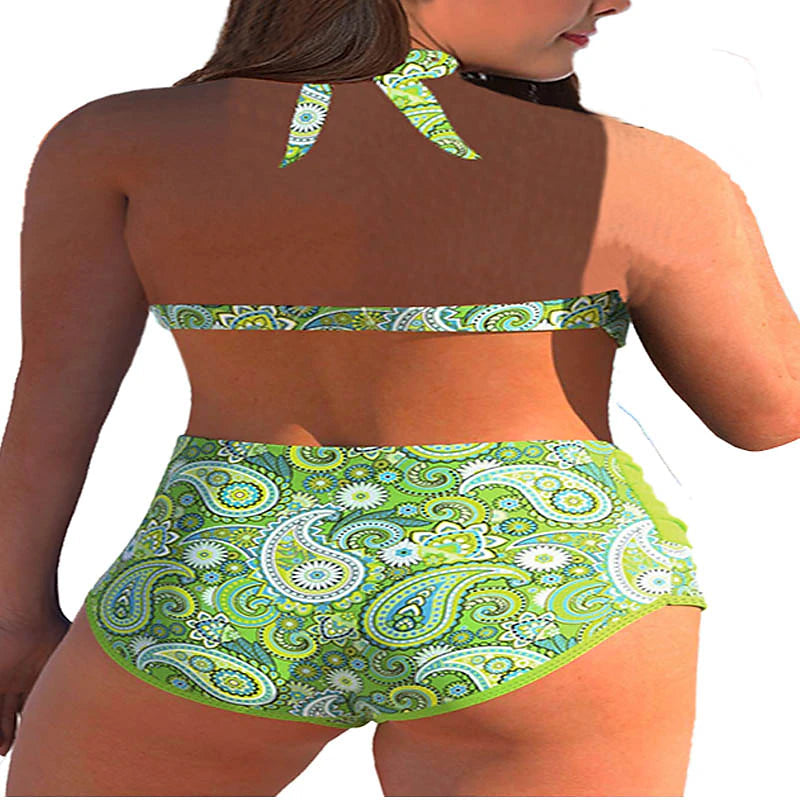 Women's Swimwear Bikini Bathing Suits 2 Piece Normal Swimsuit Backless 2 Piece Printing Adjustable Print Multi Color Green Purple Padded Blouse Strap Bathing Suits Sexy Vacation Beach Wear