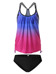 Women's Swimwear Tankini 2 Piece Normal Swimsuit Ruched 2 Piece Modest Swimwear Open Back Printing Leopard Ombre Leopard Print Black Royal Blue Blue Purple Padded Strap Bathing Suits New Vacation