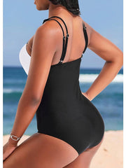Women's Swimwear One Piece Normal Swimsuit Cut Out Color Block Black Bodysuit Bathing Suits Sports Beach Wear Summer