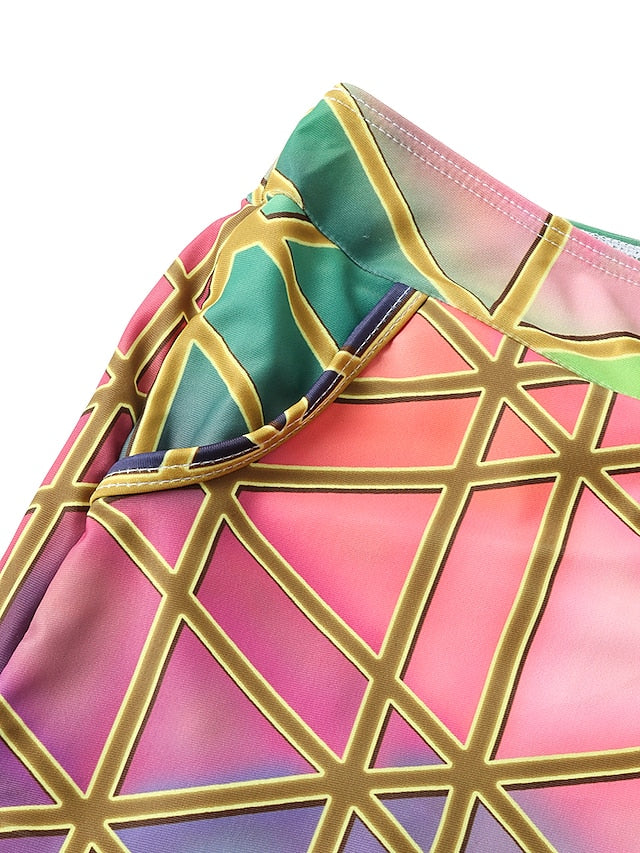 Women's High Waisted Plaid Tankini Swimsuit - Purple Padded V Wire Bathing Suit for Vacation