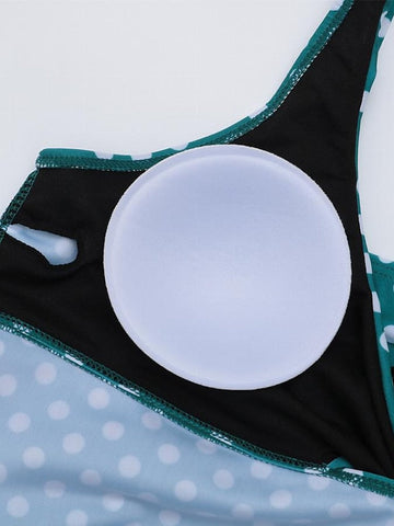 Women's Swimwear Tankini EU / US Size Swimsuit Slim Polka Dot Black Navy Blue Bathing Suits Two Piece / Padded Bras