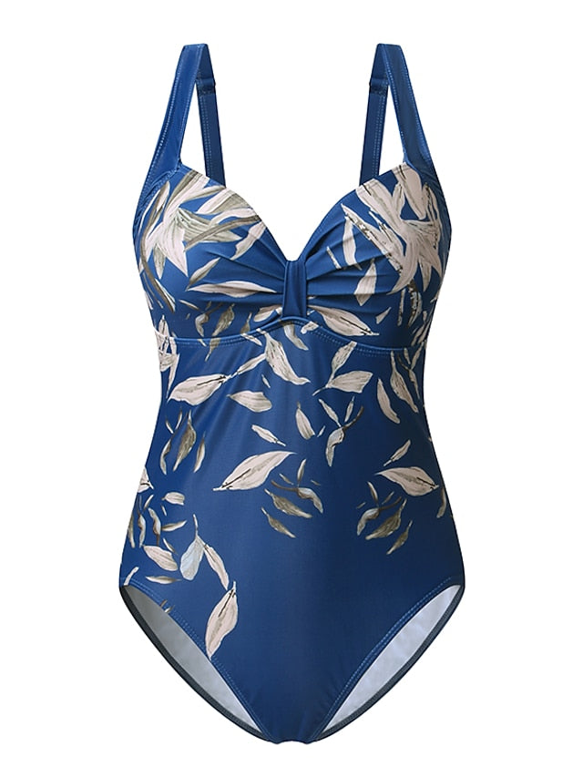 Women's Swimwear One Piece Monokini Bathing Suits Normal Swimsuit Tummy Control Print Blue Padded Strap Bathing Suits Sports Vacation Sexy