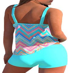 Women's Swimwear Tankini 2 Piece Normal Swimsuit Backless 2 Piece Printing Adjustable Print Multi Color Green Blue Rainbow White Padded Strap Bathing Suits Sexy Vacation Beach Wear