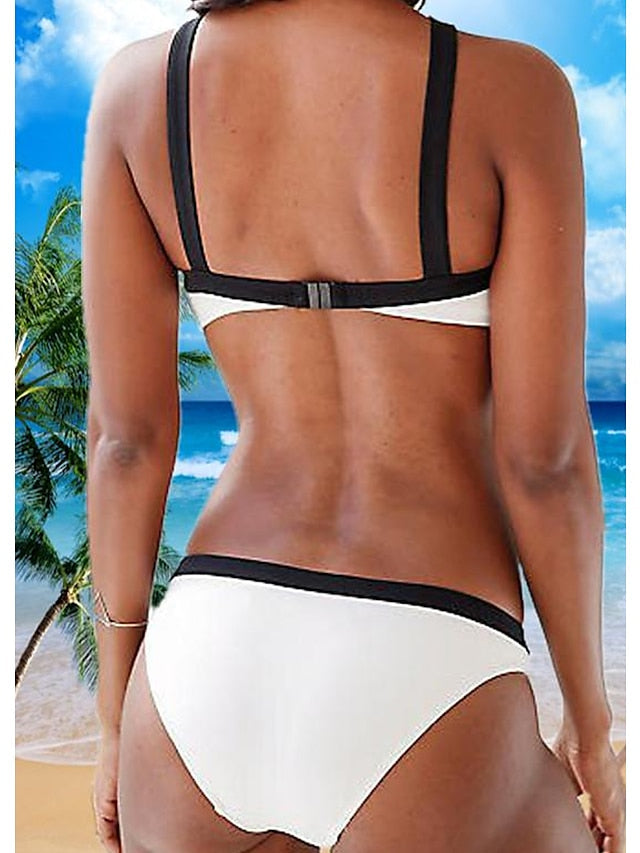 Women's Swimwear Bikini Normal Swimsuit 2 Piece Plain Black White Bathing Suits Sports Beach Wear Summer