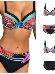 Women's Swimwear Bikini Normal Swimsuit 2 Piece Printing Leaf Red Bathing Suits Sports Beach Wear Summer