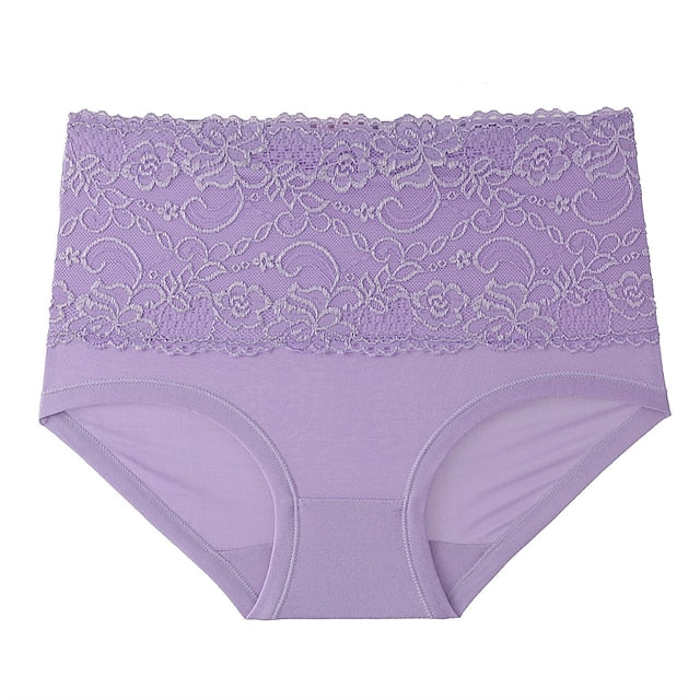 Women's Brief Underwear 1 PC Underwear Fashion Simple Sexy Lace Hole Flower Polyester High Waist Sexy Black Purple Pink