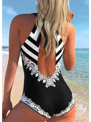 Women's Swimwear One Piece Plus Size Swimsuit Tummy Control Printing Graphic Black Bodysuit Bathing Suits Sports Summer