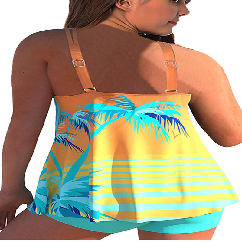 Women's Swimwear Tankini 2 Piece Normal Swimsuit Backless 2 Piece Printing Adjustable Print Multi Color Black Blue Orange Padded Strap Bathing Suits Sexy Vacation Beach Wear