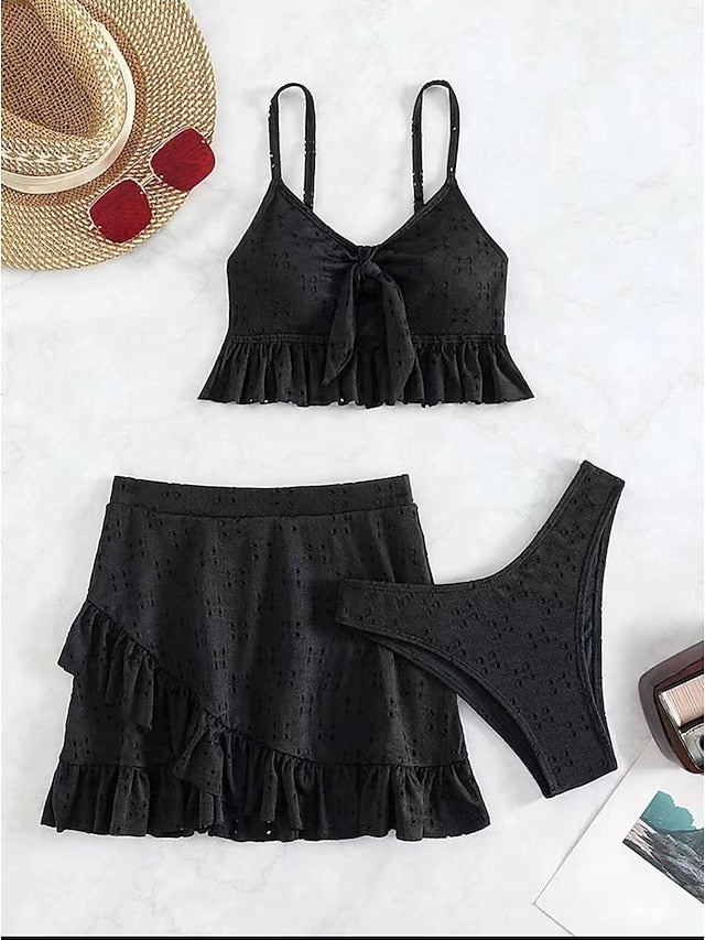 Women's Swimwear Bikini Normal Swimsuit Ruffle 2 Piece Plain Black White Pink Purple Bathing Suits Sports Beach Wear Summer