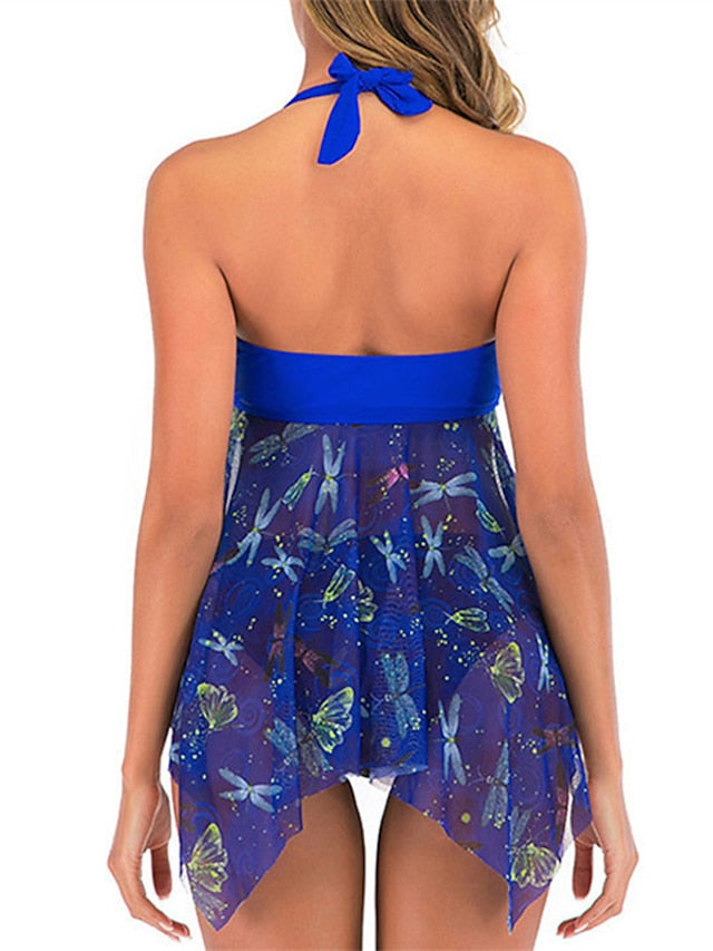 Women's Swimwear Tankini 2 Piece Plus Size Swimsuit Backless Bow Print Bowknot Animal Black Blue Purple Orange Halter V Wire Bathing Suits New Vacation Holiday / Modern / Cute / Padded Bras
