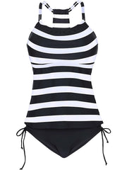 Women's Swimwear Tankini 2 Piece Normal Swimsuit 2 Piece Printing Striped Black White Bathing Suits Sports Beach Wear Summer