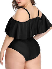 Women's Swimwear One Piece Monokini Bathing Suits Plus Size Swimsuit Tummy Control Ruffle Open Back High Waisted for Big Busts Pure Color Black Blue Yellow Wine Red Strap Bathing Suits New Vacation