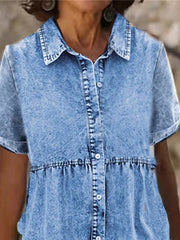 Women's Denim Midi Shirt Dress - Casual Short Sleeve Summer Fashion