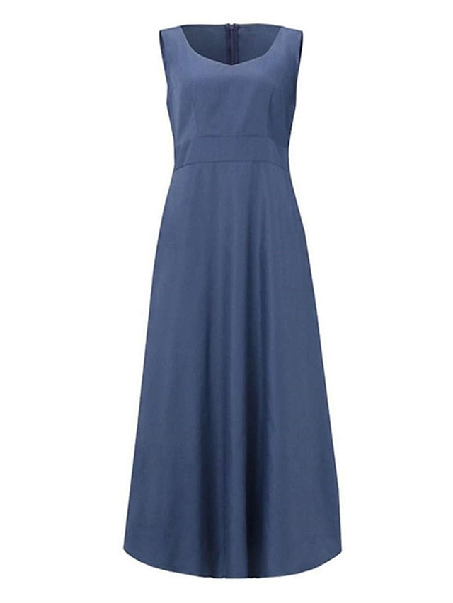 Sleeveless Women's Maxi Denim Dress with Pockets for Summer