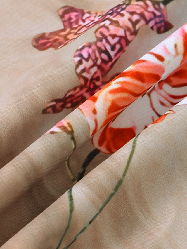 Women's Swimwear Tankini 2 Piece Normal Swimsuit High Waisted Trees / Leaves Floral Print Khaki Padded V Wire Bathing Suits Sports Vacation Sexy / Strap / New / Strap