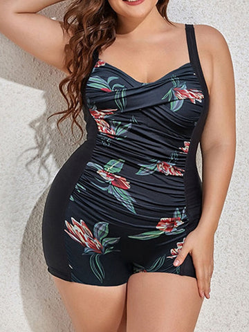 Women's Swimwear One Piece Monokini Bathing Suits Plus Size Swimsuit Open Back Printing High Waisted Floral Green Black Purple Wine Brown Strap Bathing Suits Sexy Vacation Fashion / Modern / New