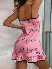 Women's Shift Dress Slip Dress Mini Dress Sexy Cozy Backless Print Heart Strap Home Lounge Pink