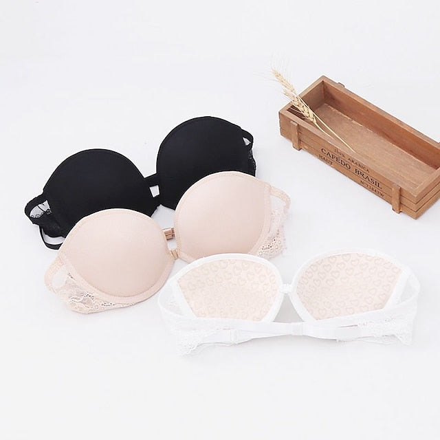 Women's Bras & Bralettes Tube Bra Strapless Demi Cup Solid Color V Neck Stretchy Breathable Invisible Casual Daily Nylon White , 1 PC