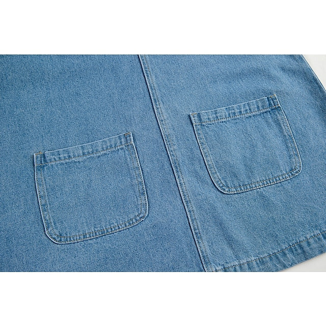 Women's Denim Pinafore Mini Dress - Sleeveless U-Neck Casual Summer Shift Dress