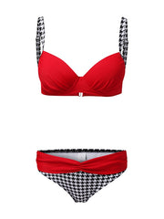 Women's Swimwear Bikini 2 Piece Normal Swimsuit Backless Printing High Waisted string fold over Houndstooth Stripe Green Yellow Rainbow Red Strap Bathing Suits New Vacation Sexy / Modern