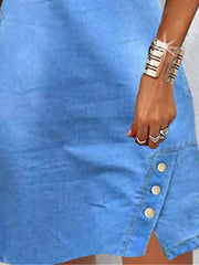 Women's Sleeveless Denim Shift Dress - Casual Mini Dress with Button Detail