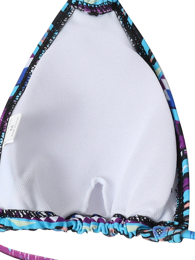 Women's Swimwear Bikini 2 Piece Normal Swimsuit Backless Drawstring Tropical Stripe Floral color Brown Padded Bathing Suits Sexy Fashion Sexy / Padded Bras