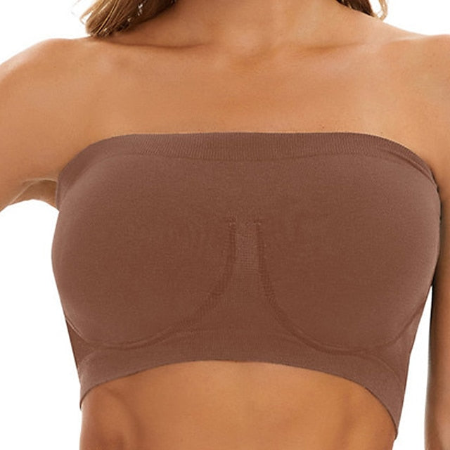 Women's Bras & Bralettes Tube Bra Strapless Full Coverage Solid Color Scoop Neck Micro-elastic Breathable Invisible Casual Daily Nylon Green , 1 PC