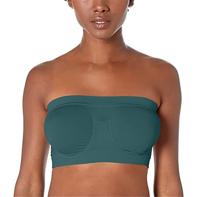 Women's Bras & Bralettes Tube Bra Strapless Full Coverage Solid Color Scoop Neck Micro-elastic Breathable Invisible Casual Daily Nylon Green , 1 PC