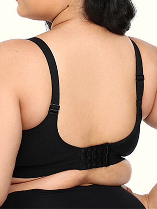 Women's Wireless Bras Padded Bras Fixed Straps Full Coverage Deep U Breathable Pure Color Hook & Eye Date Casual Daily Cotton 1PC Black Khaki , Plus Size , Bras & Bralettes , 1 PC , Plus Size