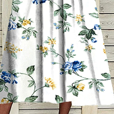 Women's Casual Dress Midi Dress White Blue Green Short Sleeve Floral Ruched Summer Spring Crew Neck Basic Loose Fit Print Dresses