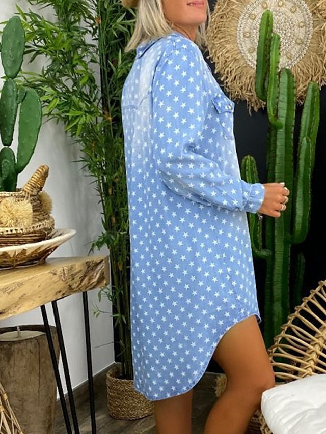 Women's Denim Shirt Dress - Casual Mini with Pockets & Button Collar for Spring & Fall